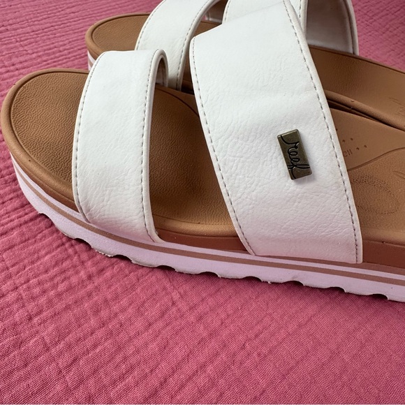 Reef Womens Banded Horizon Hi Slide Sandals White Tan Footbed Size 7 - Picture 7 of 8
